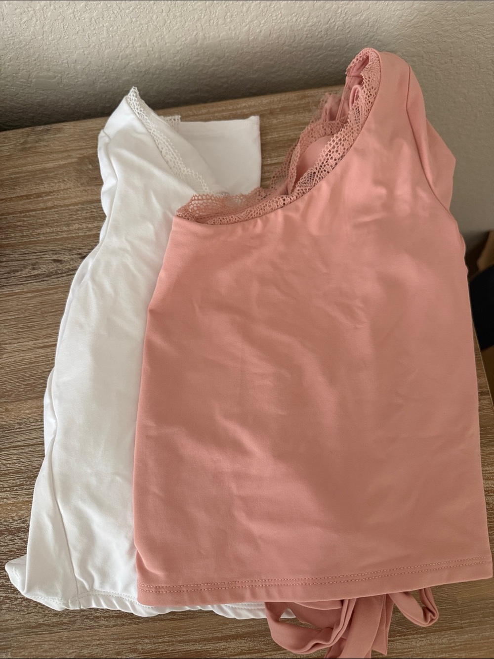 NWT Set of TWO wild fable Lace-Trim Long Sleeve Tees in White and Dusty Pink